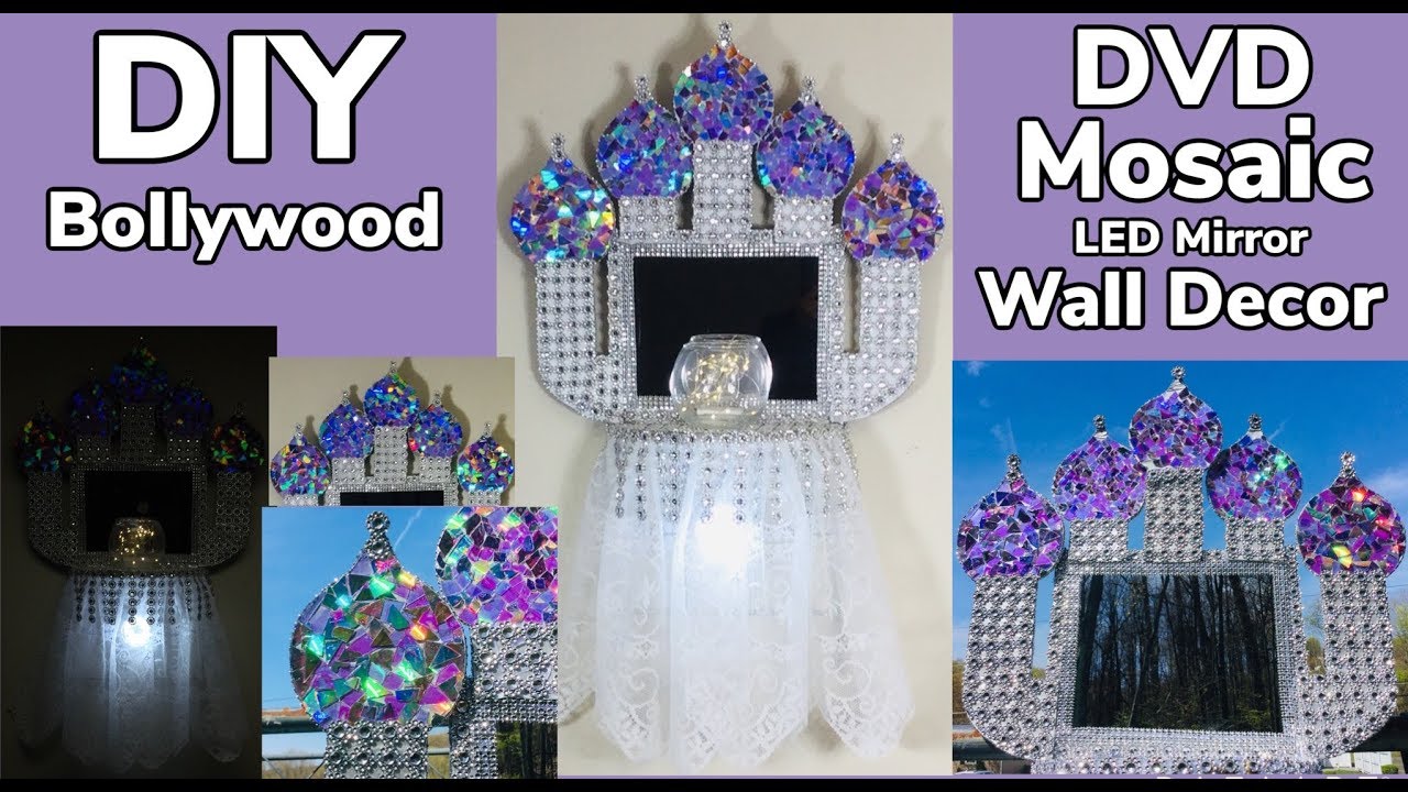 Dollar Tree DIY DVD/CD’s Mosaic LED Mirror Wall Decor 2019