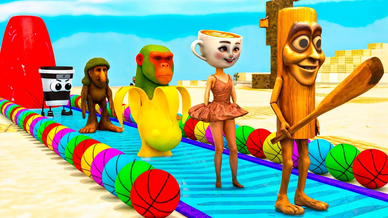 Long Slide Game With Cow Elephant Gorilla Hippopotamus Tiger - 3d Animal Game - Funny 3d Animals