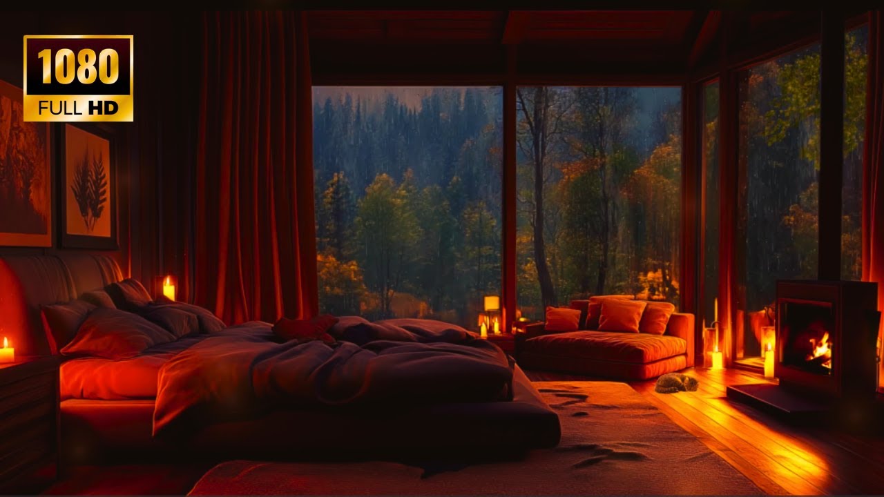 Cozy Fireplace Cottage Ambience NO ADS 🌧️ Soothing Rain Sounds for Sleep, Study, Relax (10 Hours)