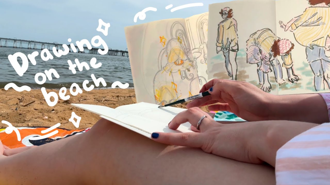 Draw with me on the beach🏖️🖊️ || beach and drawing sounds