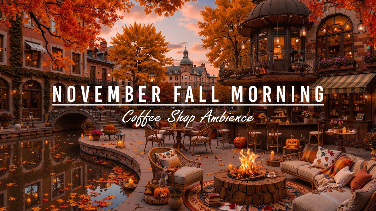 Warm Autumn Morning & Outdoor Coffee Shop 🍂 Relaxing Jazz Instrumental Music for Working,Study
