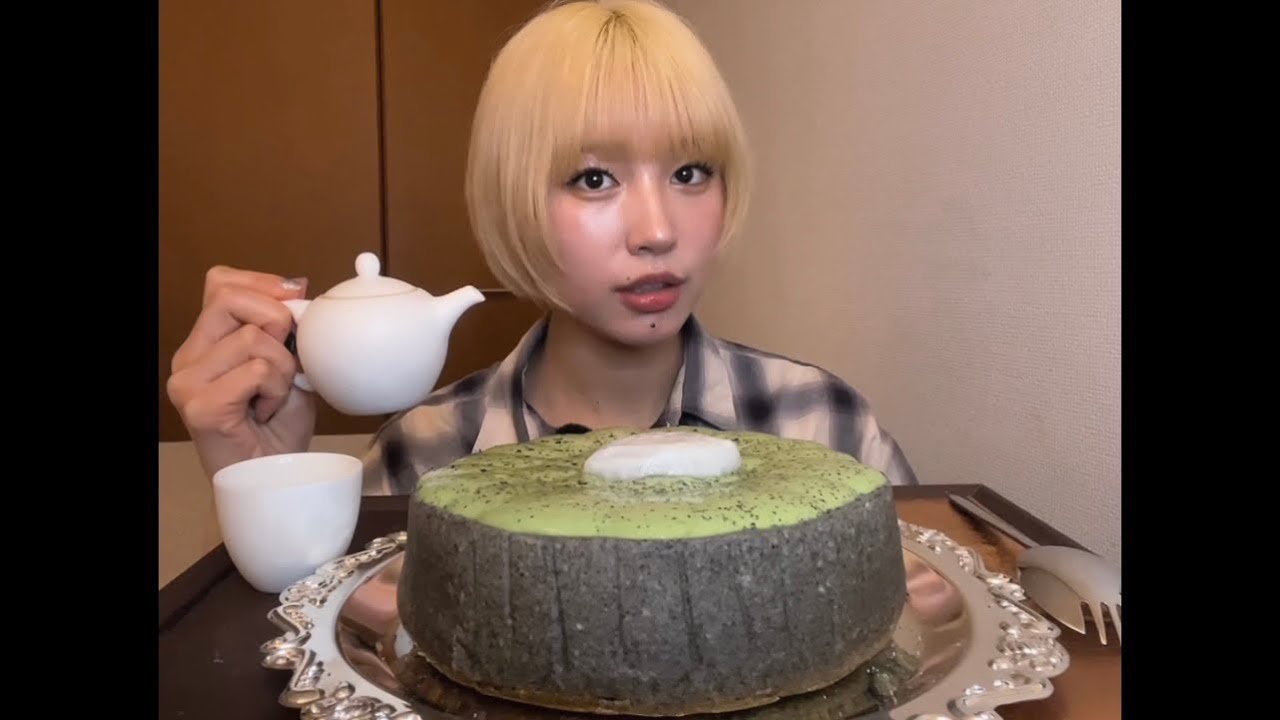 【黒胡麻スフレチーズケーキ】ASMR I Mukbang 🍵