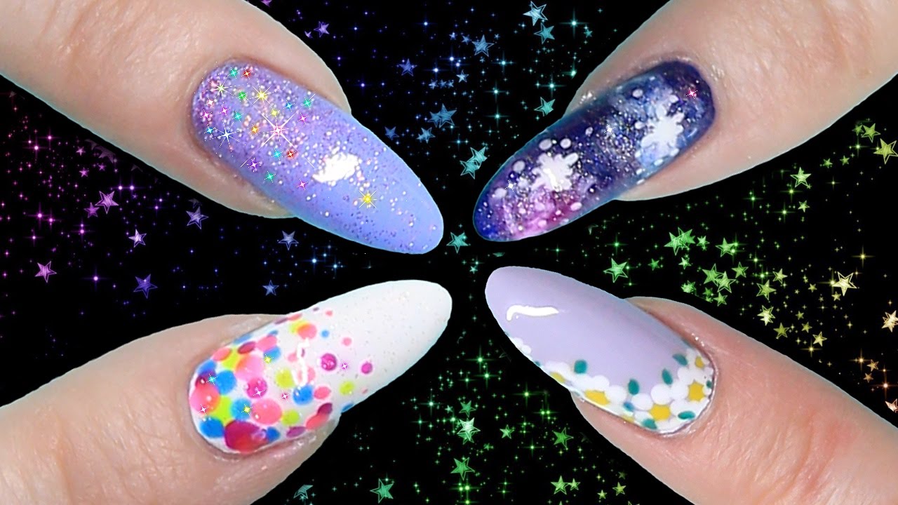 NO TOOLS NAILS HACK - NAIL ART FOR BEGINNERS (Holo, Dots/Spots, Flowers, Galaxy)