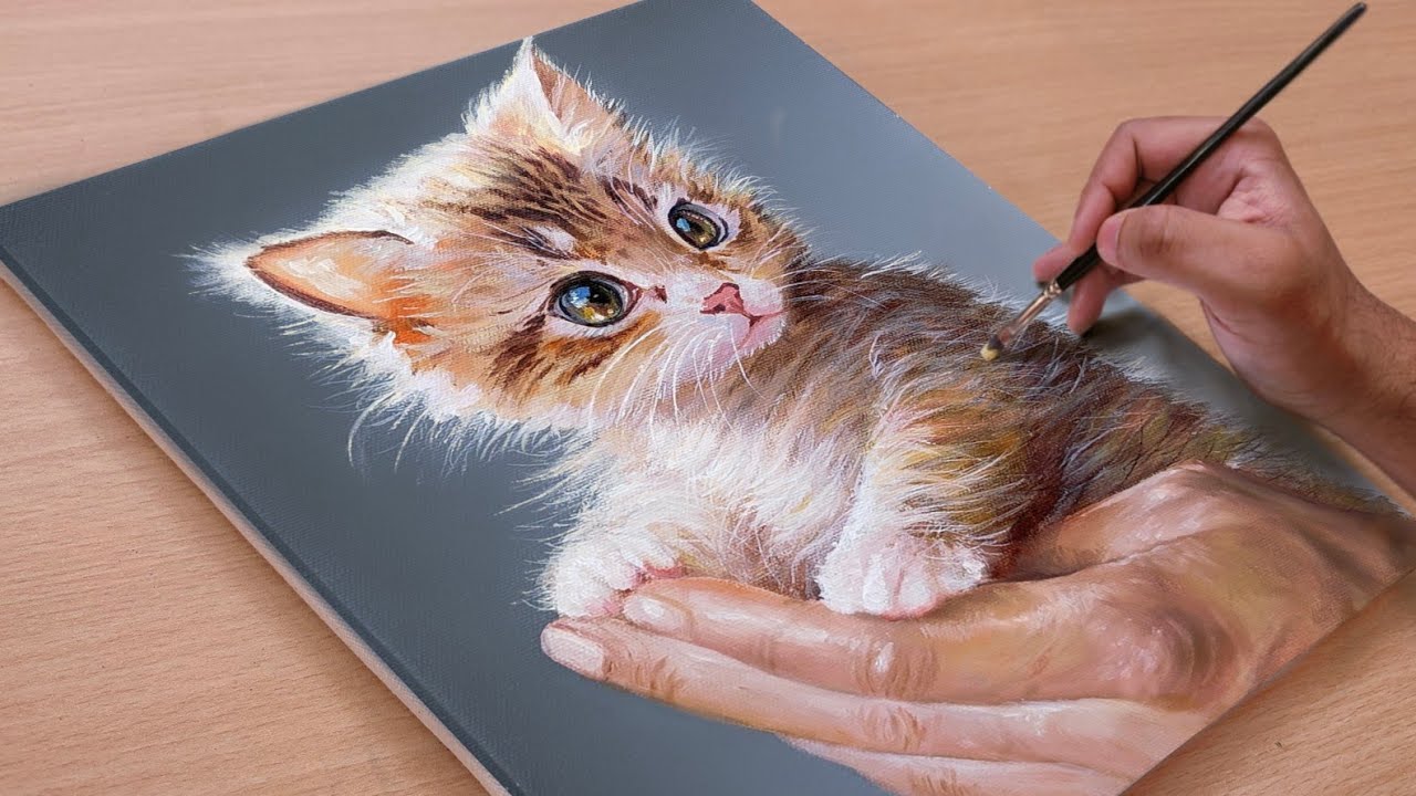 Painting a Cute Kitten 😸 / Acrylic Paintings / Art paintings
