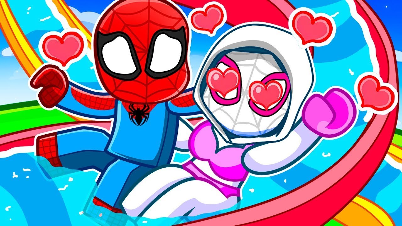 SPIDERMAN e GWEN se beijam em um PARQUE AQUÁTICO no Roblox!