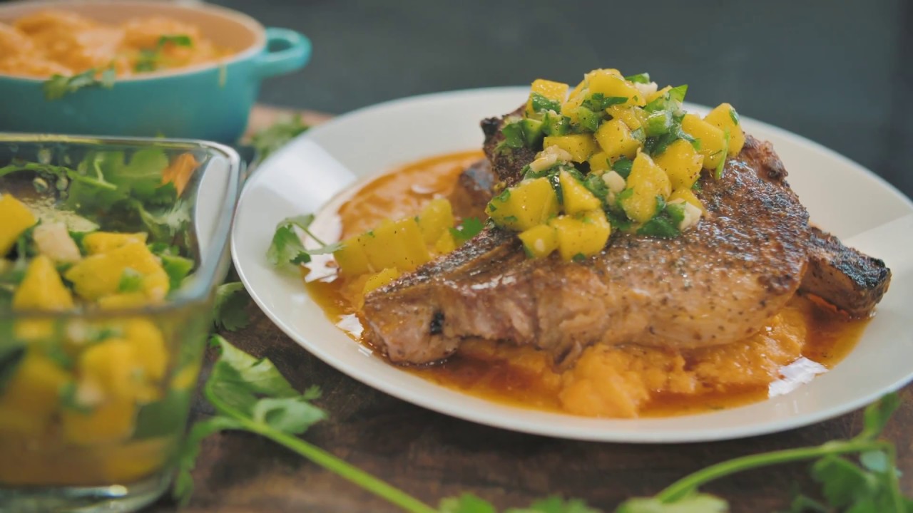 Pan Seared Pork Chops with Mango Salsa & Lime Butter
