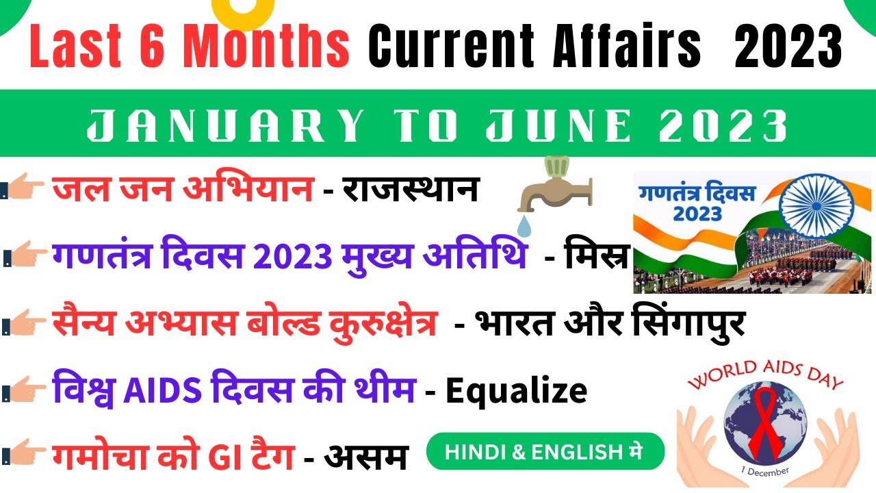 Last 6 months current affairs 2023 | January to June 2023 | last six months current affairs 2023 |