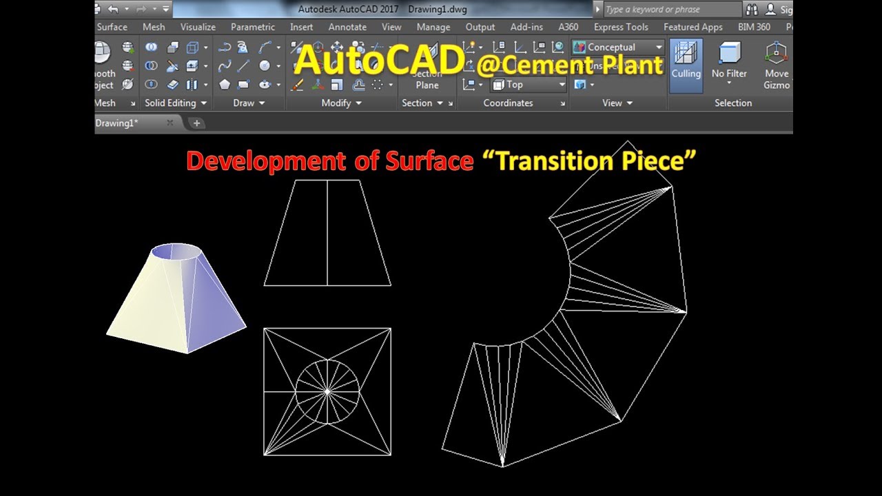 Development of Transition Piece, by using AutoCAD: Surface Development: Circular to Rectangular