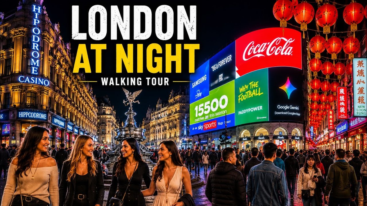 Central London Night Walking Tour 4K | Oxford Street, Regent Street, Piccadilly Circus & Chinatown