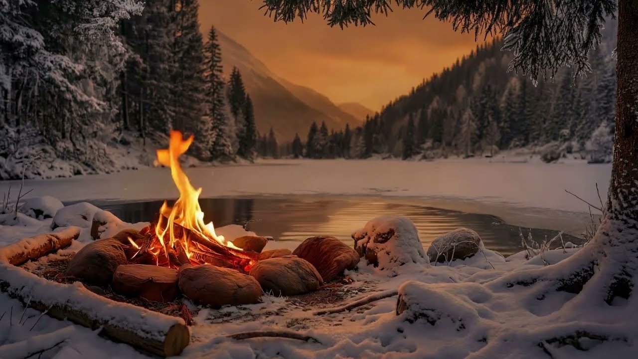 You’re Sitting by a Winter Campfire ❄️🔥 Forest Silence, Warm Flames and a Calm River Flow