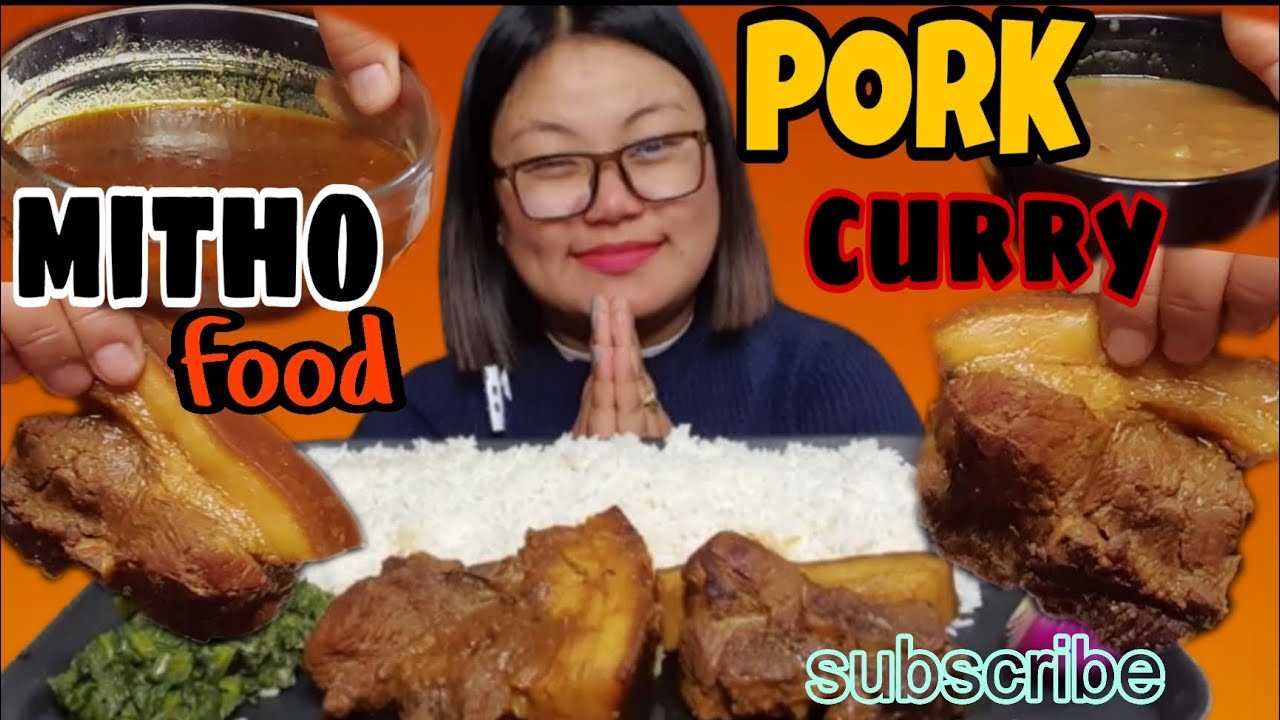 MUKBANG ||Big Sizes Pork🐷Curry ,Mixed Beans Curry ,Green Spinach And Rice || Real Nepali Khana ||