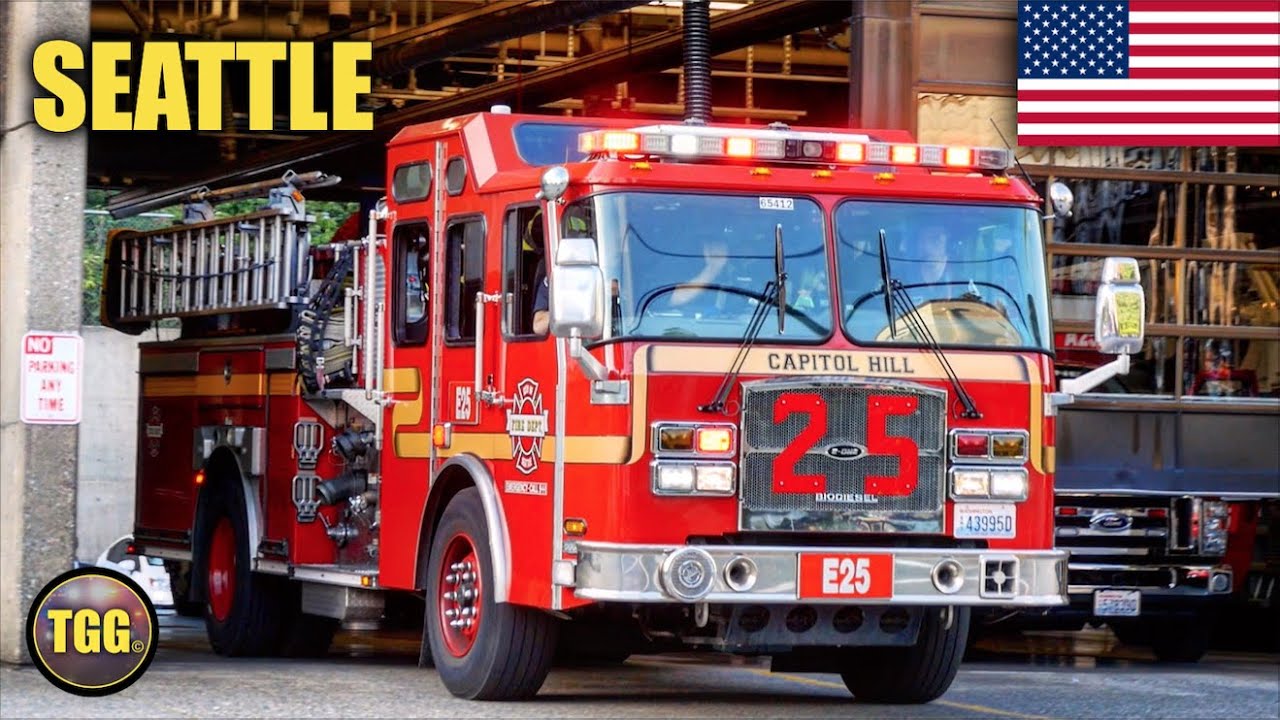 [Seattle] Fire Dept. Engine 25 & Aid 25 With Lights & Siren!