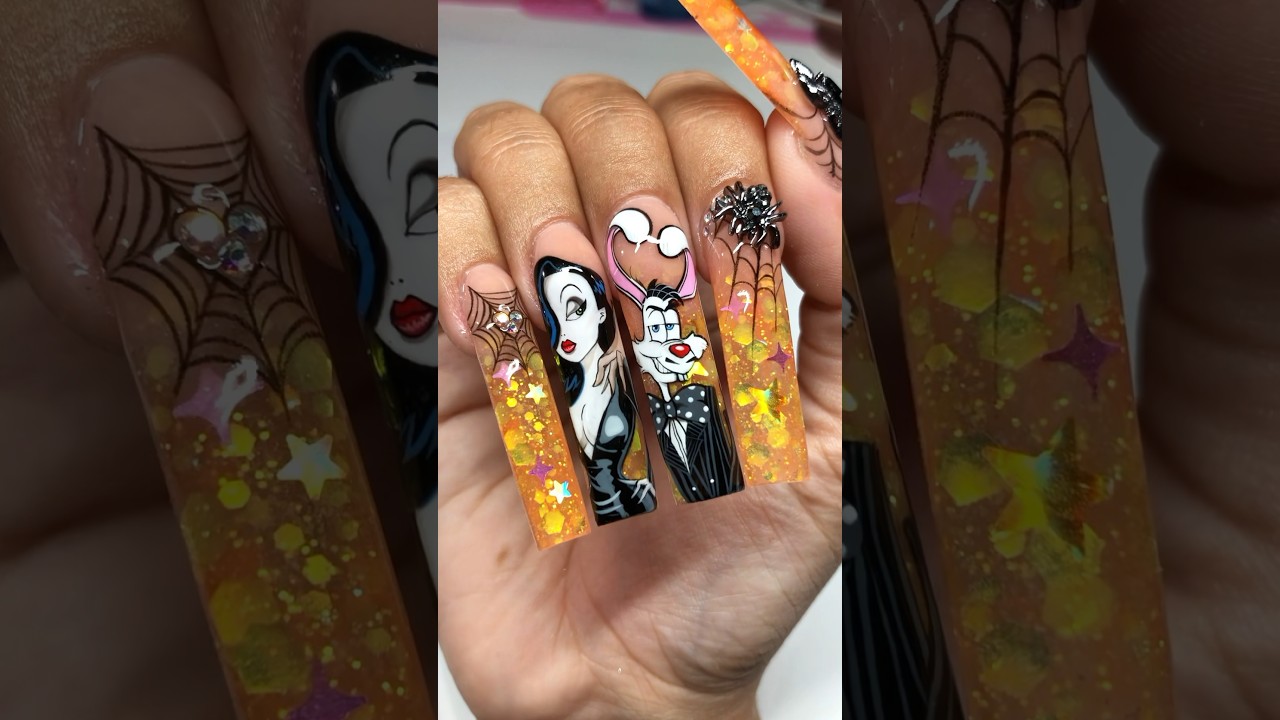 Who Framed Roger Rabbit‼️MEETS Addams Family NAILS?🕷️💅🏼🤯 #nails #nailart #halloweennails #shorts