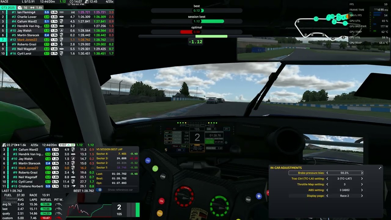 Iracing Porsche GT3 R  P5 Donington