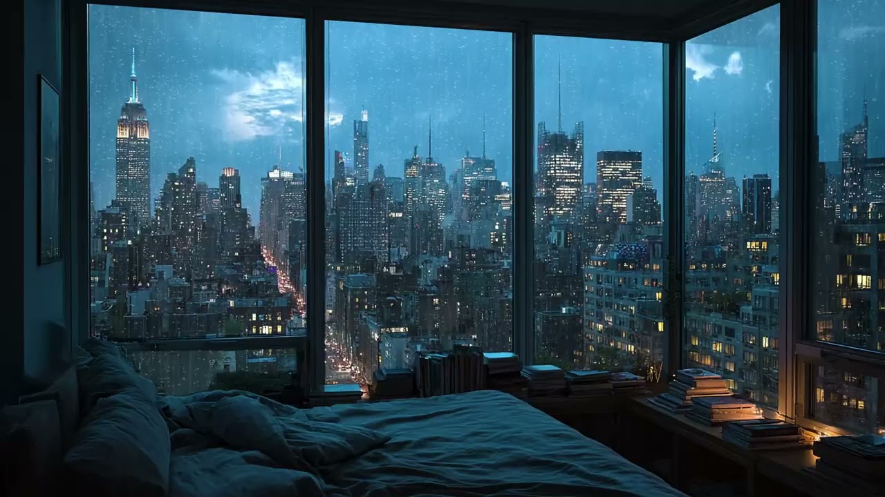 Soft Blue Hour Rainfall 🌧️ Cozy Room Ambience for Reading & Relaxing Nights