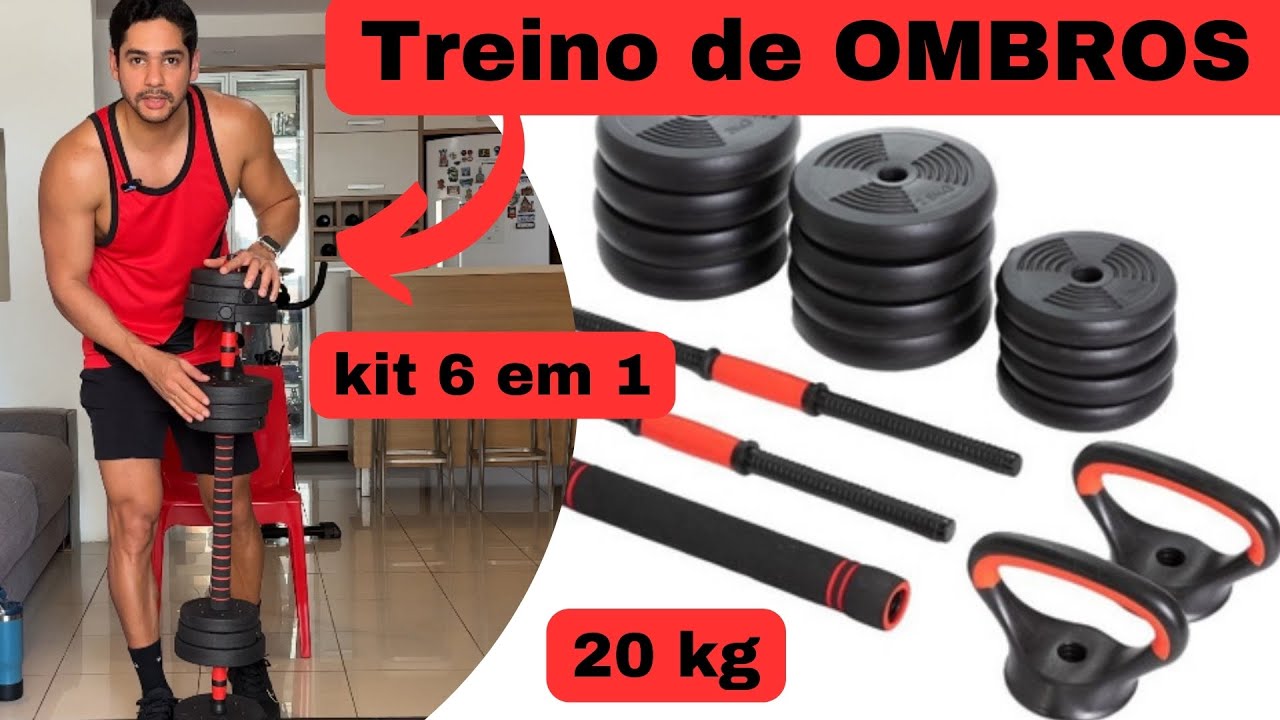 TREINO DE OMBRO COMPLETO EM CASA COM KIT 6 EM 1 (20KG)