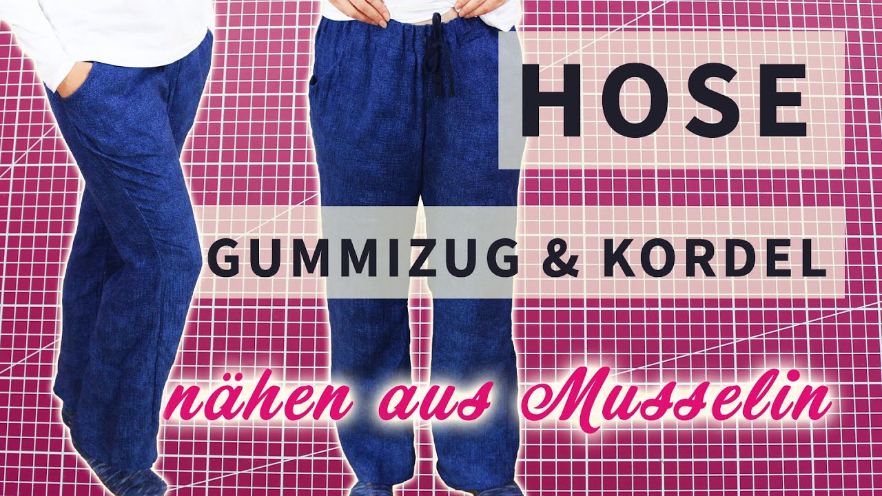 Einfache Hose mit Taschen und Gummizug und Kordel nähen 👖 Schnittmuster Hose Jana aus Musselin