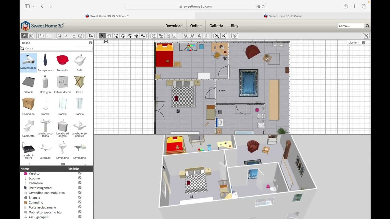 SWEETHOME 3D - Lezione 04 - Modifica Progetto, Villa, Livelli, Seminterrato, Miscellanea, Ufficio