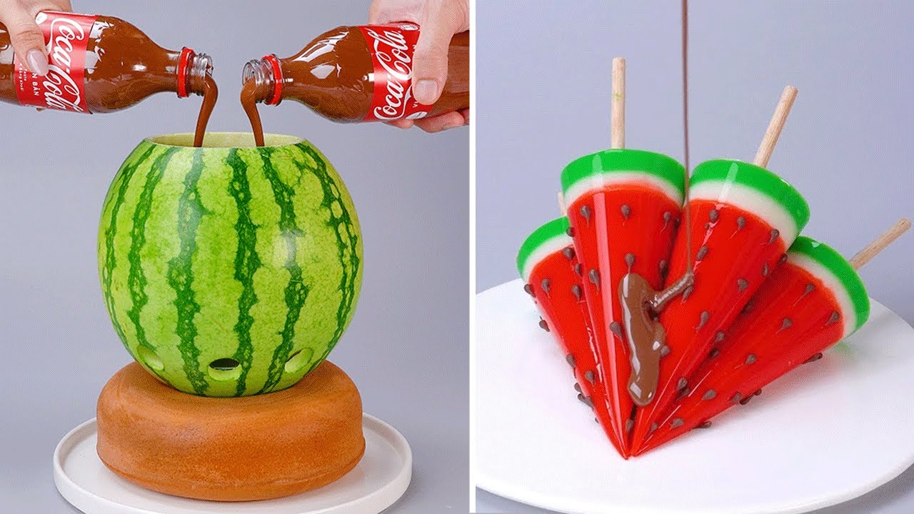 🍉🍉 Fresh Watermelon Dessert Recipe For Summer | So Yummy Fruit Cake |  Perfect Chocolate Cake Idea