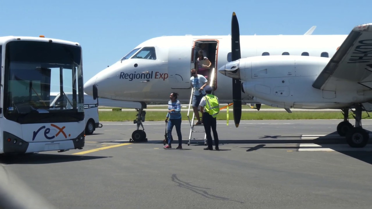 (4K) REX Saab S340B ramp action at Sydney Airport