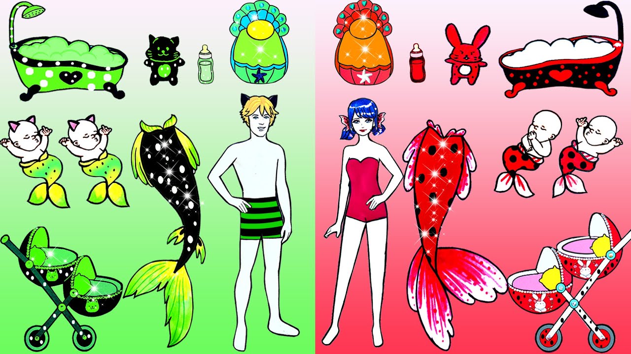 Trucos Y Manualidades Para Mu&ntilde;ecas De Papel - Arte De Papel Hecho A Mano Sirena Ladybug Y Cat Noir