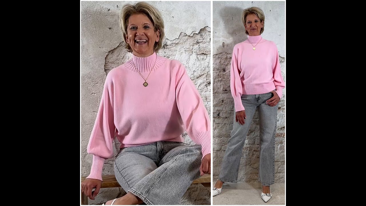 Ailan turtle pullover roze & G004. Elza straight jeans lichtgrijs