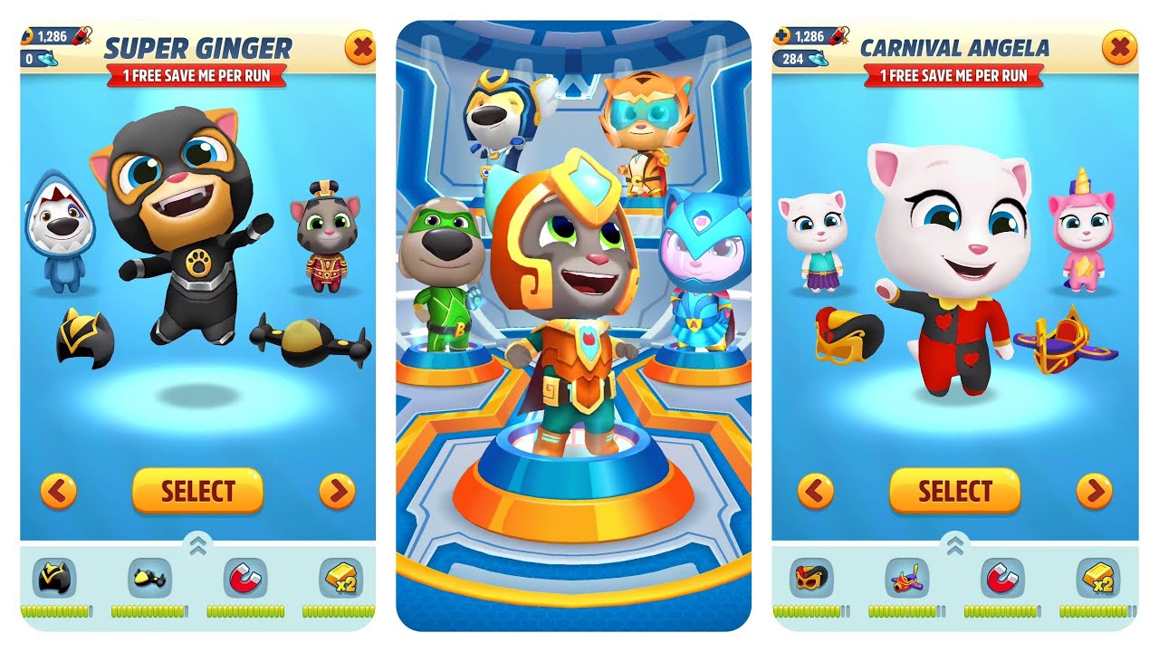 Talking Tom Hero Dash Gold Flash Tom vs Talking Tom Gold Run Super Ginger and Carnival Angela