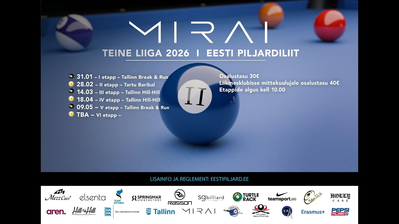 MIRAI piljardi teine liiga III etapp 2026 - Laud 3
