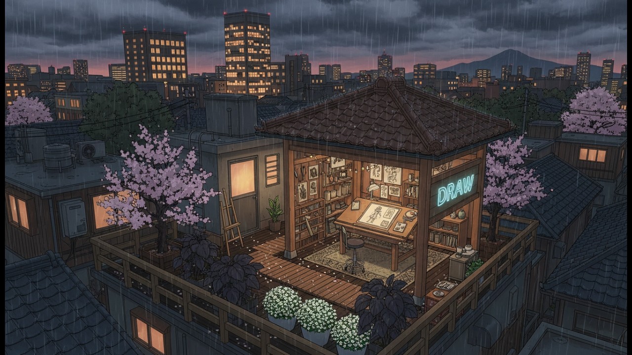 Midnight Study Lofi 🌃 Fluid Lofi Vibes 🌧️🌸 Fresh Spring Rain for Deep Focus & Creative Calm