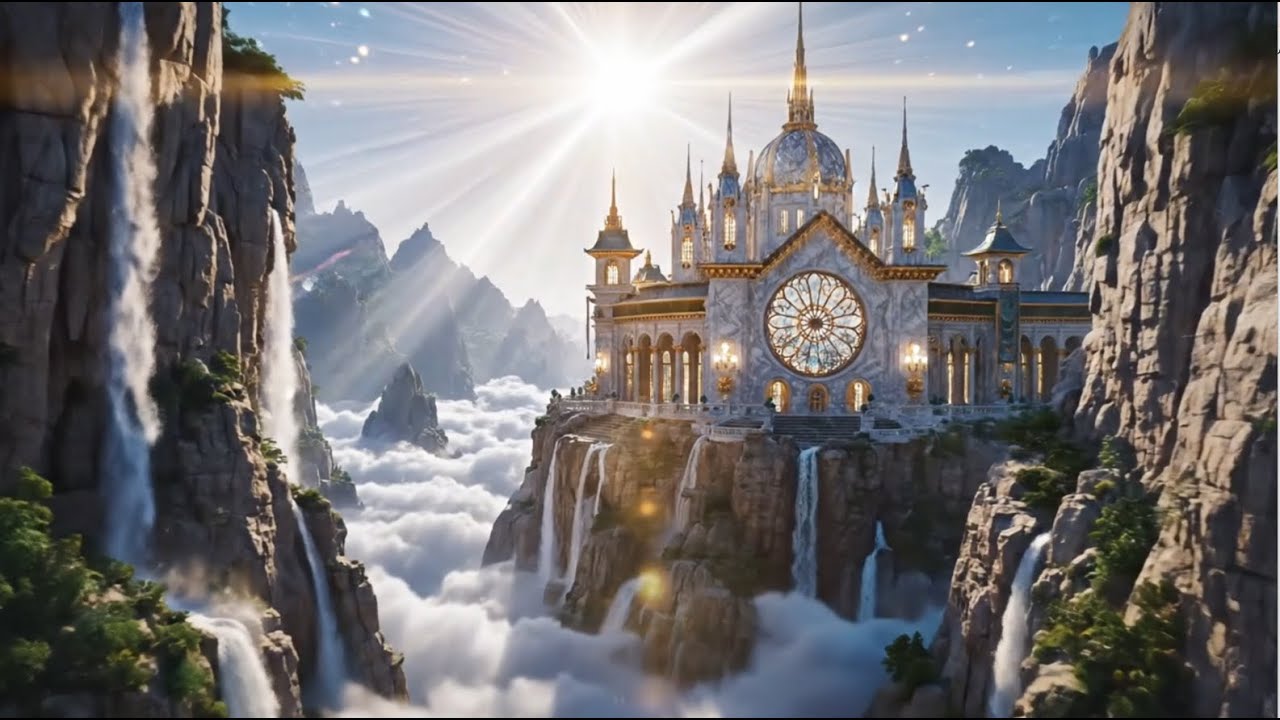 Luminous Mountain Palace: Clouds Drifting Below (4K)