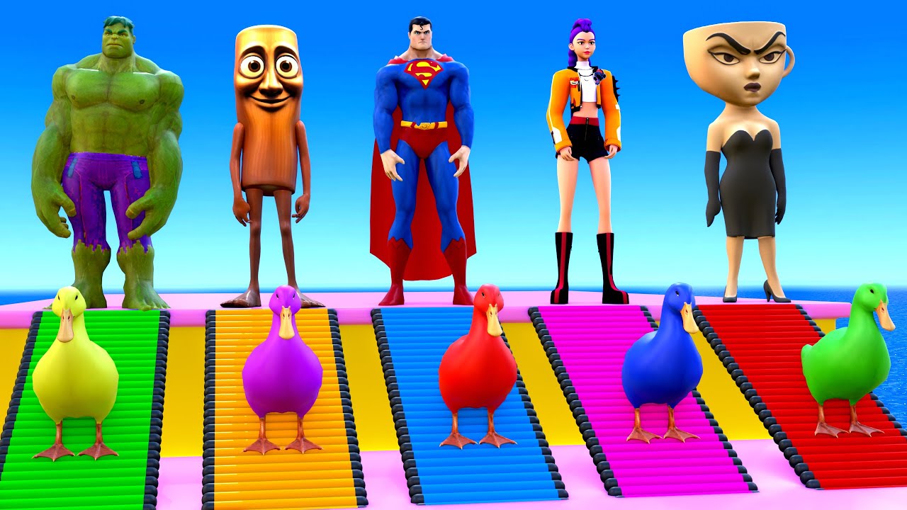 Long Slide Game With Cow Elephant Gorilla Hippopotamus Tiger - 3d Animal Game - Funny 3d Animals