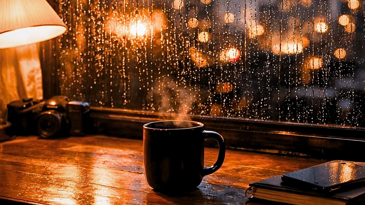 Rain on Window & Cozy Desk ☕ Rainy Night Ambience for Study and Focus (3 Hours)