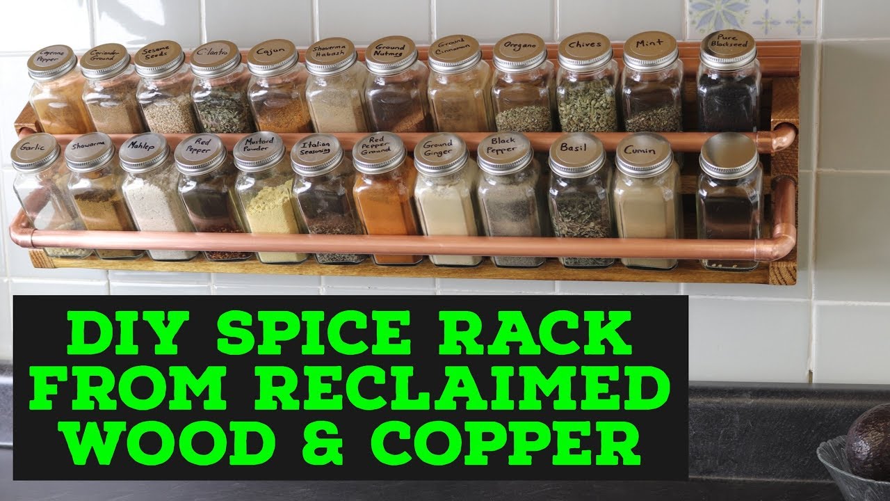 DIY Spice Rack From Reclaimed Wood & Copper