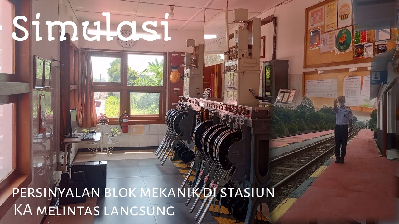 Simulasi pelayanan persinyalan blok mekanik di stasiun| KA melintas langsung