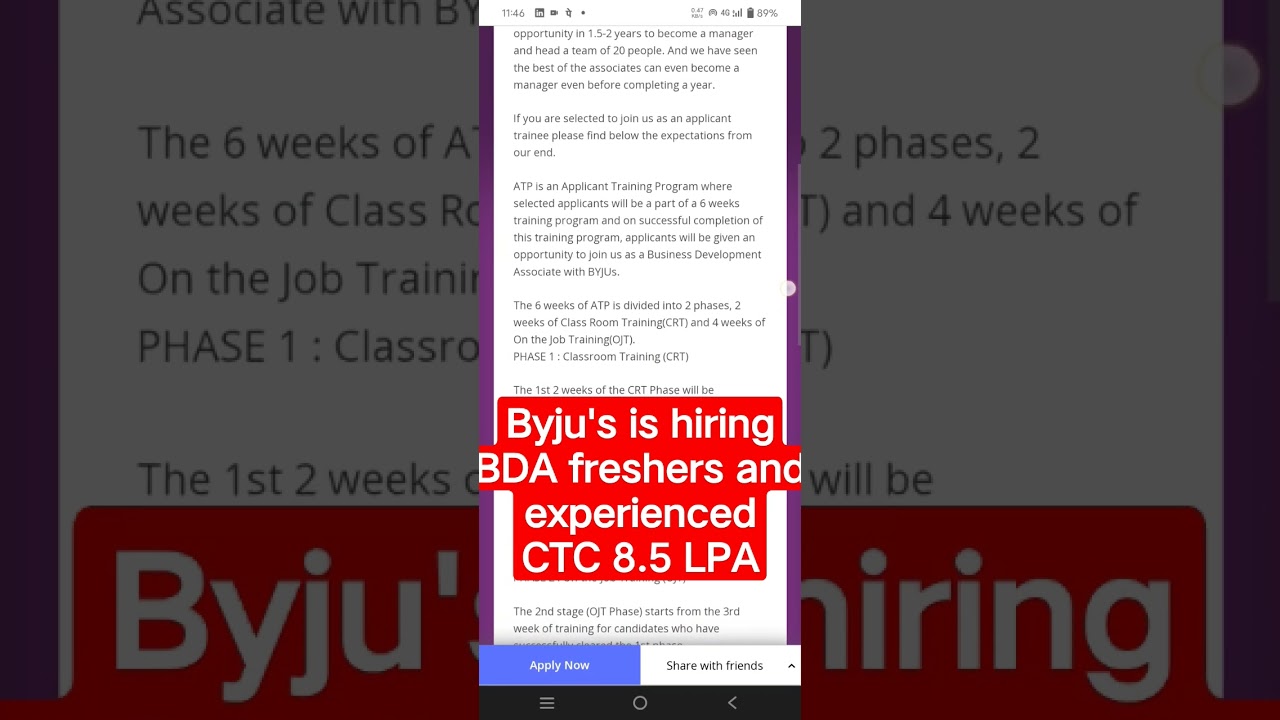 byju's hiring BDA #byjus#jobs#bda#wfh#hiring#entrylevel#jobs2022#businessdevelopment#associate#sales