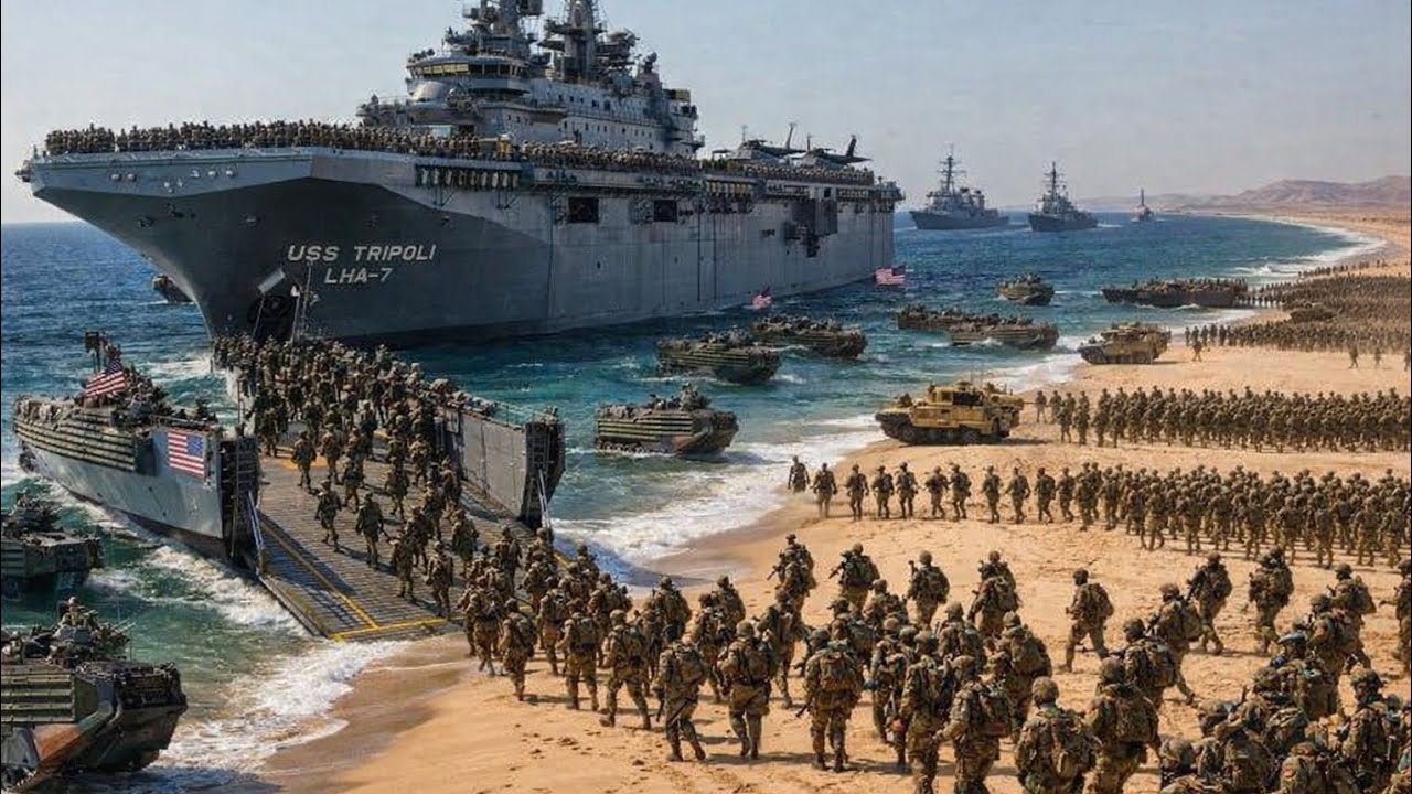 US Marines disembark from USS Tripoli LHA-7 for Amphibious Operations Arrive Coast Iran