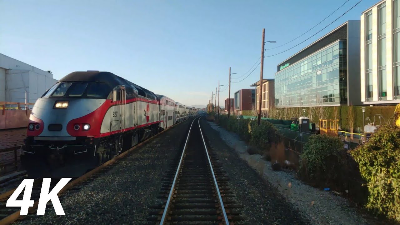 ⁴ᴷ⁶⁰ Caltrain: Train 261 Limited (Front-Window View): Mountain View - Millbrae