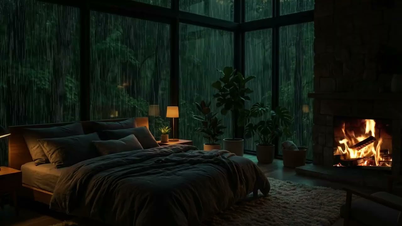 深度睡眠 雨聲 + 柴火聲 讓你10分鐘內進入深度睡眠 | 窗外大雨，室內溫暖如春 | 舒眠白噪音