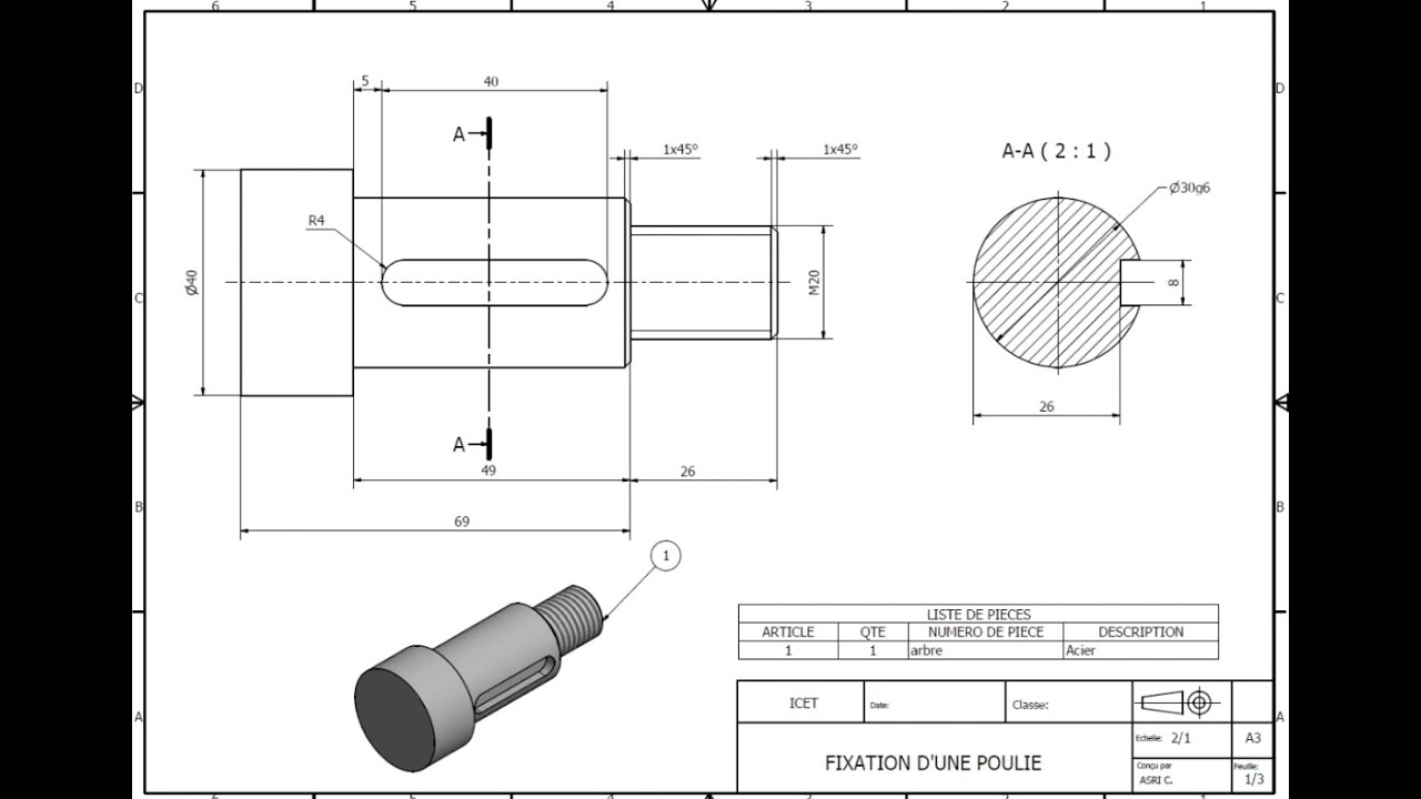 Réalisation d'une rainure de clavette sur une surface cylindrique