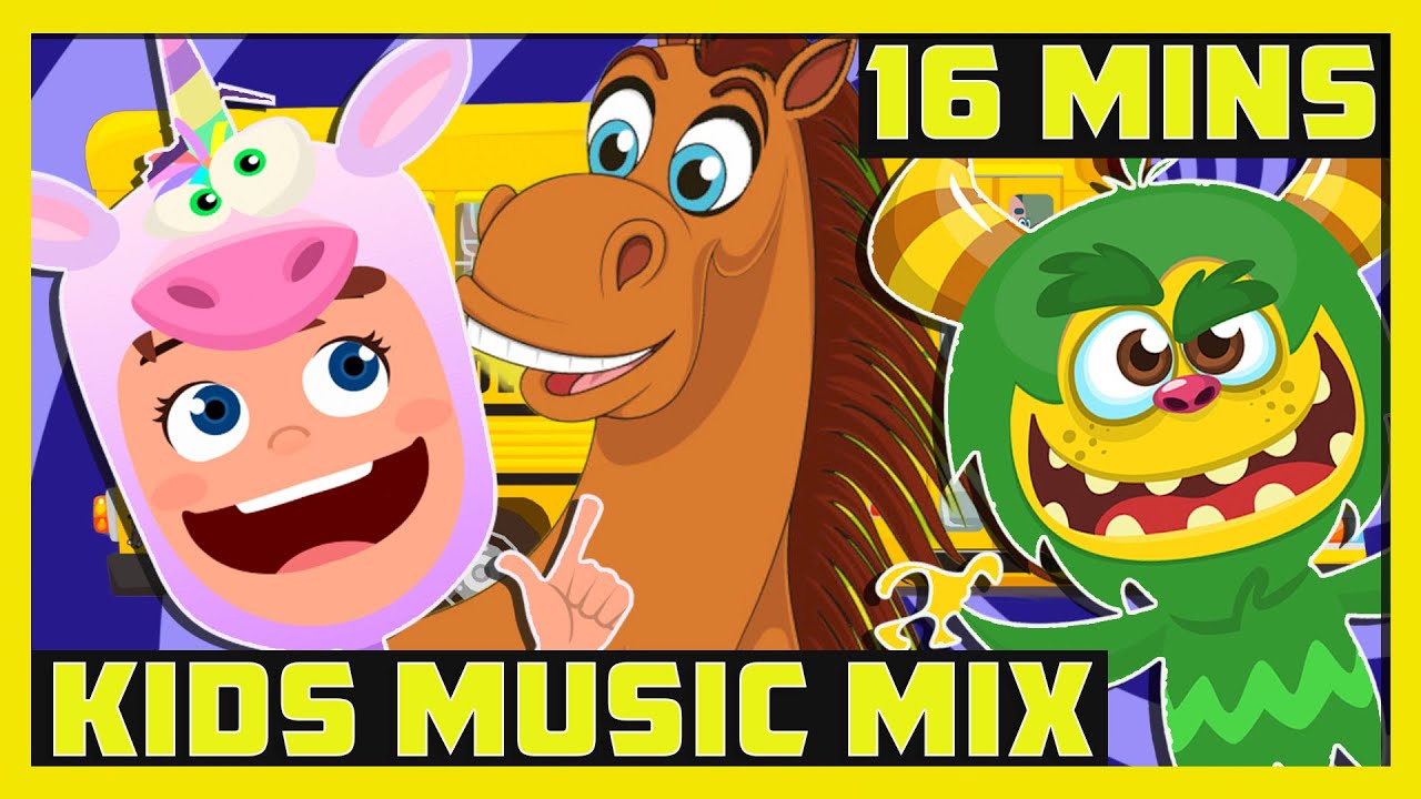 16+ MINS Kids Music Mix | Wheels on the Bus, Monster Hunt Songs, Counting Songs & More