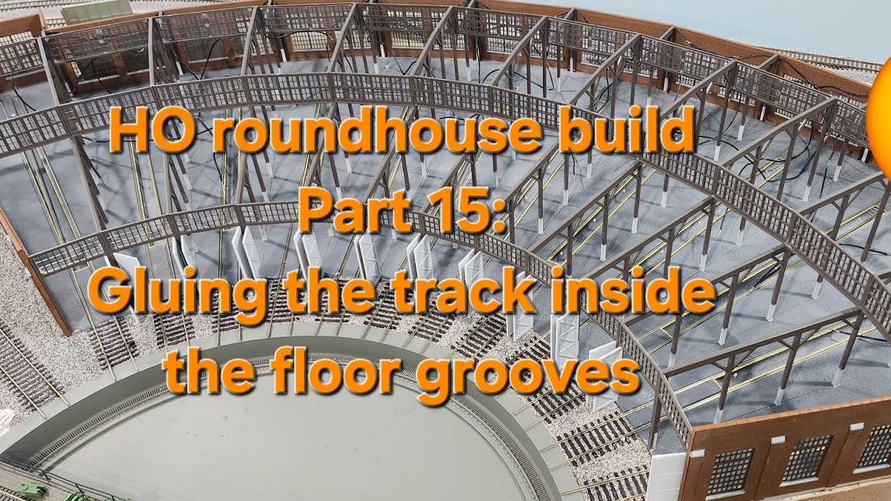 Walthers HO roundhouse build, part 15: Gluing the track down