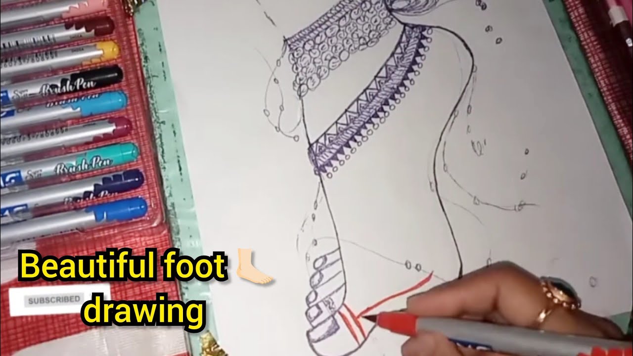 Beautiful girl foot drawing tutorial/easy drawing ideas with pencil/how to draw foot