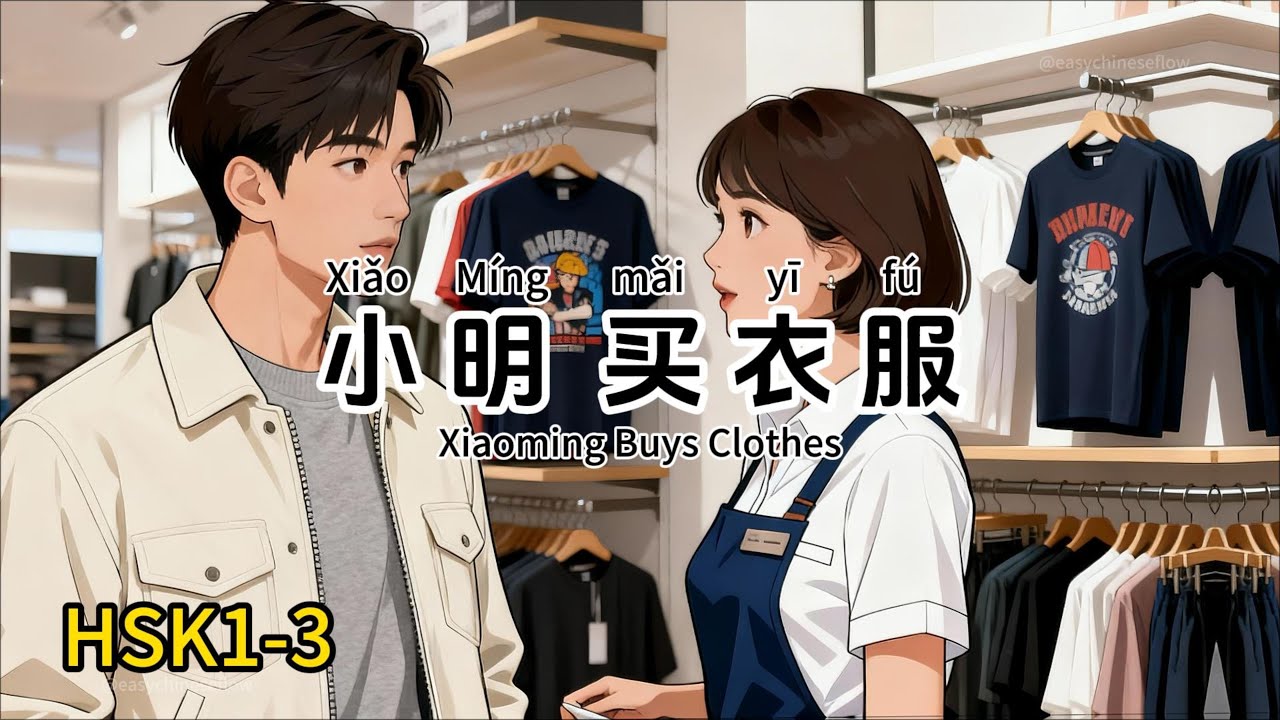 Super Easy Real Life Chinese Stories & Dialogues for Beginners: Shopping for clothes #hsk #hsk1#hsk2