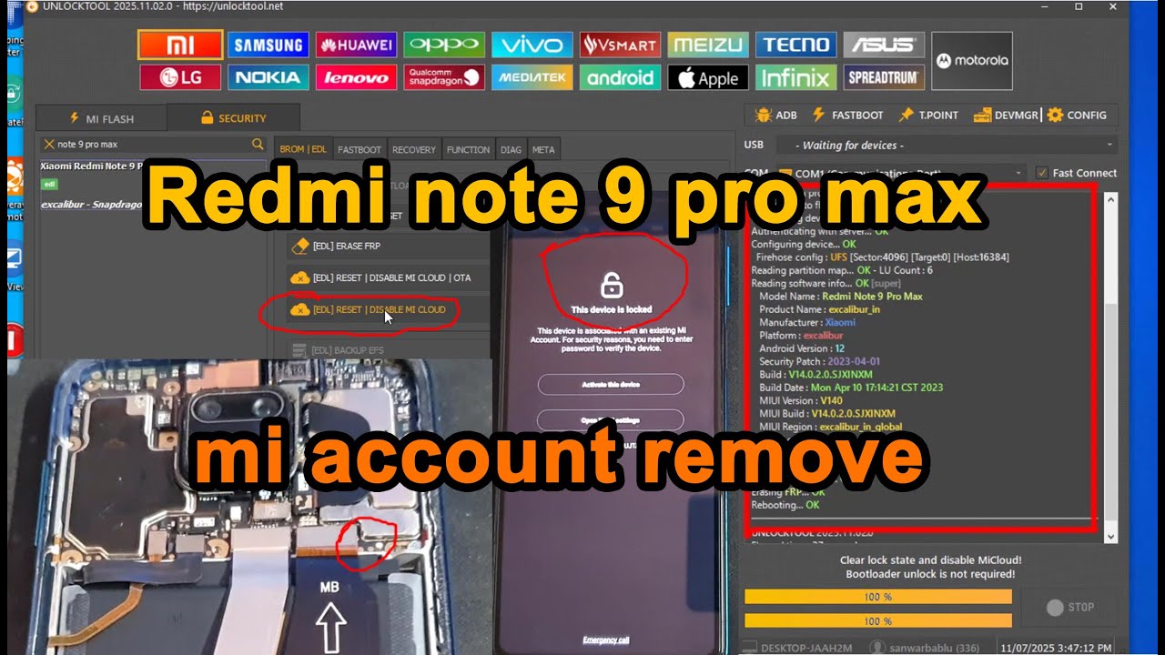 redmi note 9 pro max mi account remove unlock tool