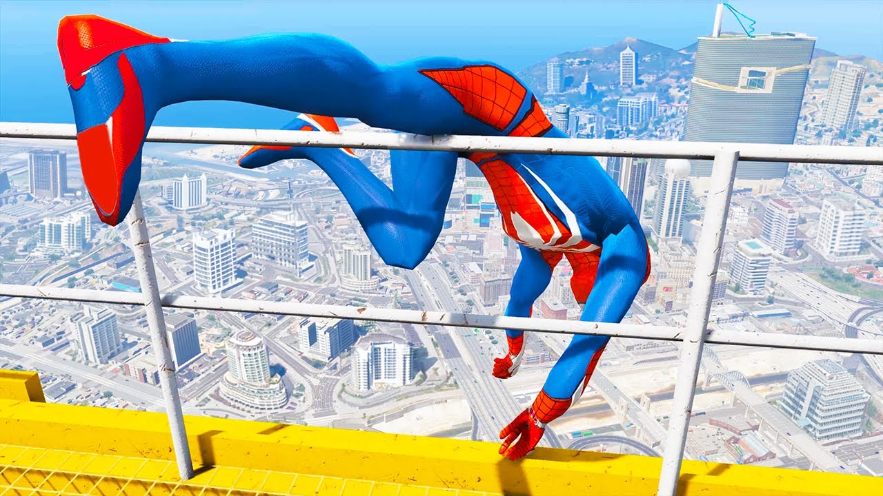 SPIDERMAN CRAZY JUMPS/FALLS #55 (GTA 5 Spider-Man Fails)
