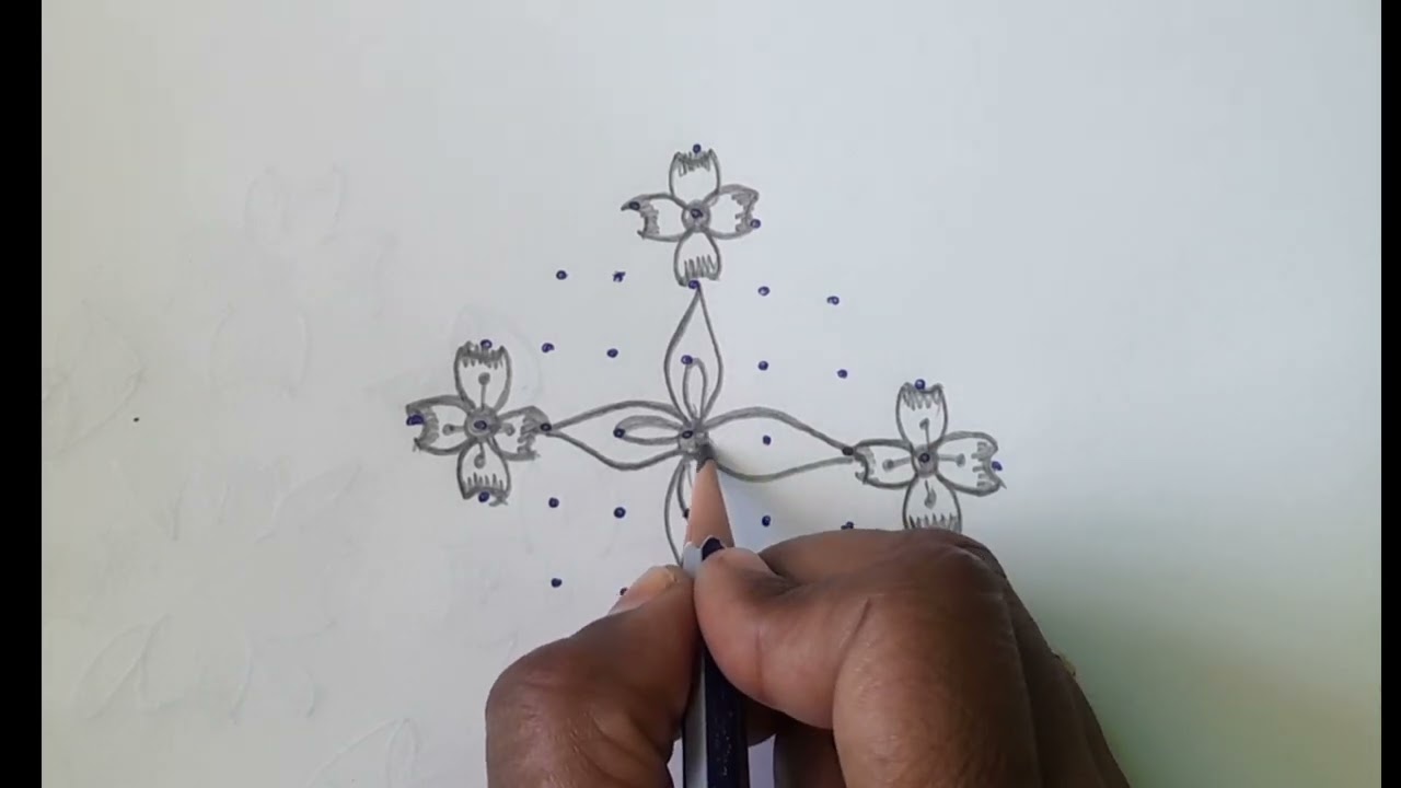 Simple rangoli design 9×1  dots muggulu🌼daily rangoli/festival kolam#rangoli #@rangoli-by-sravani