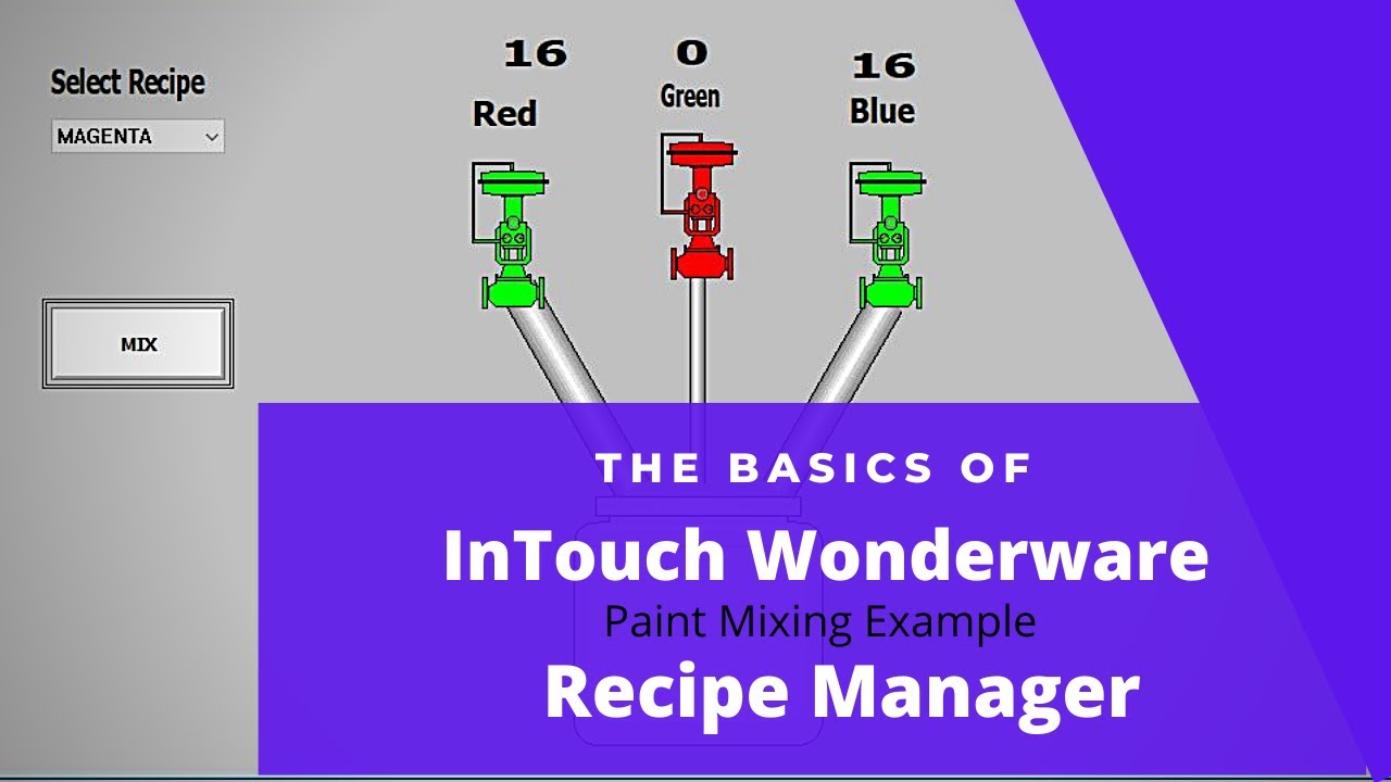 InTouch Wonderware - Paint mixer - Recipe Manager detailed example - Tutorial for beginner