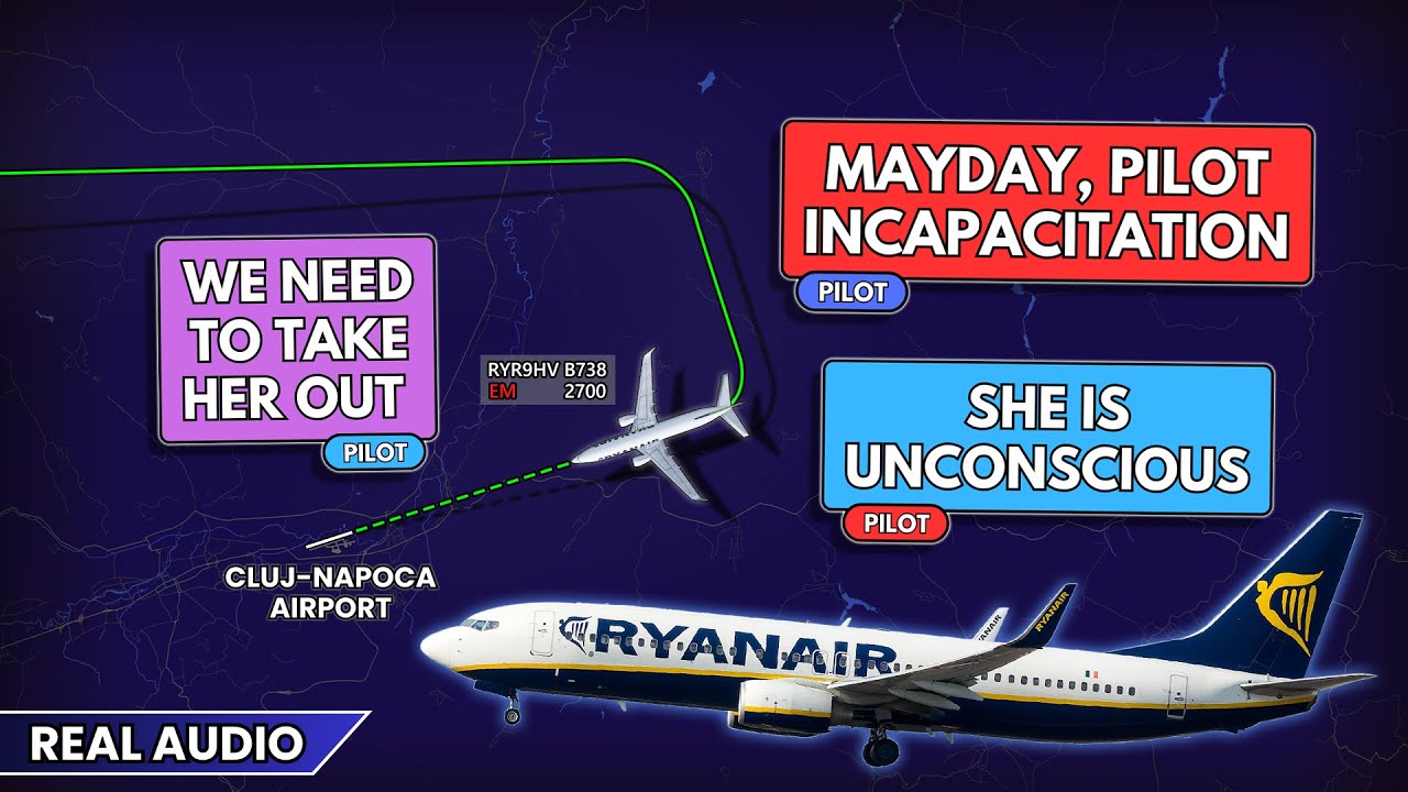 Pilot LOSES consciousness on FINAL APPROACH. Ryanair captain lands Boeing 737 solo. Real ATC