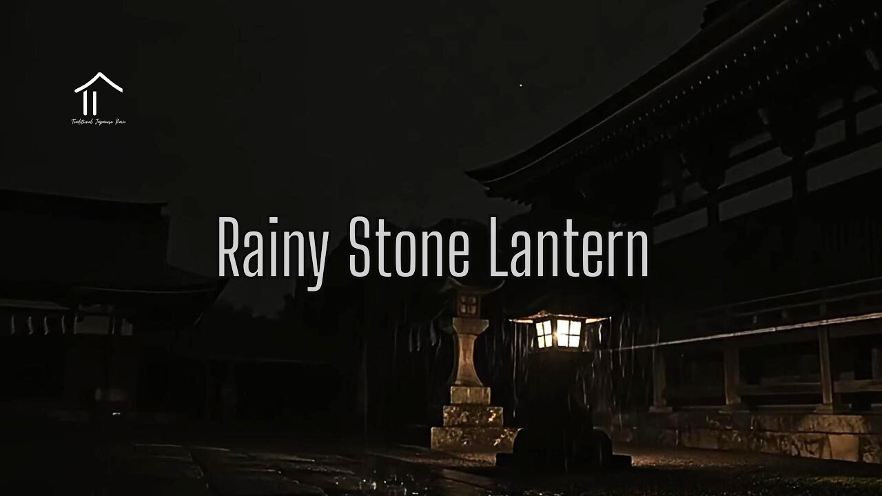 Traditional Japanese Rain for Deep Sleep – Rain on Stone Lantern in Dark Temple Courtyard, Midnight