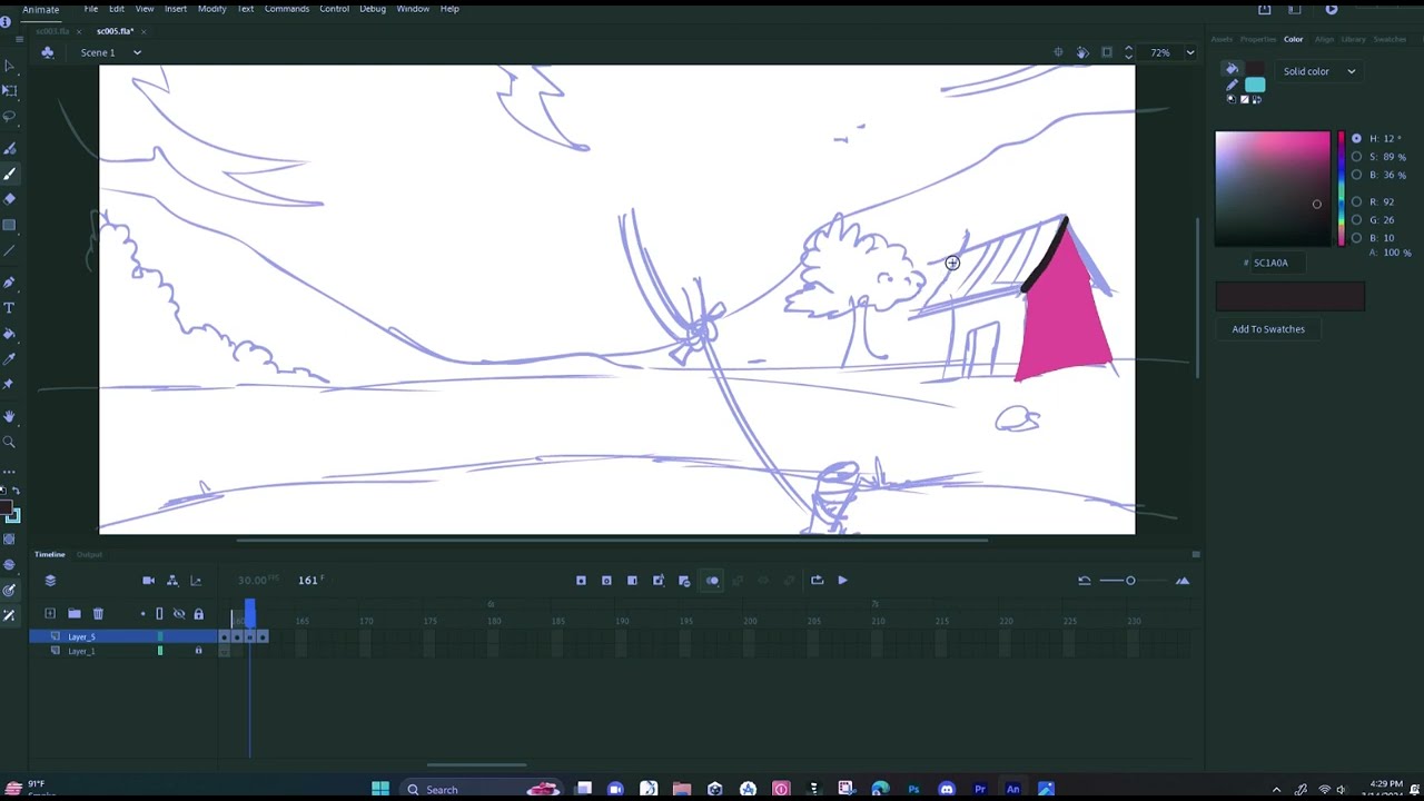 Create 2d Animated scene in Adobe Animate CC 2022 with AI tools